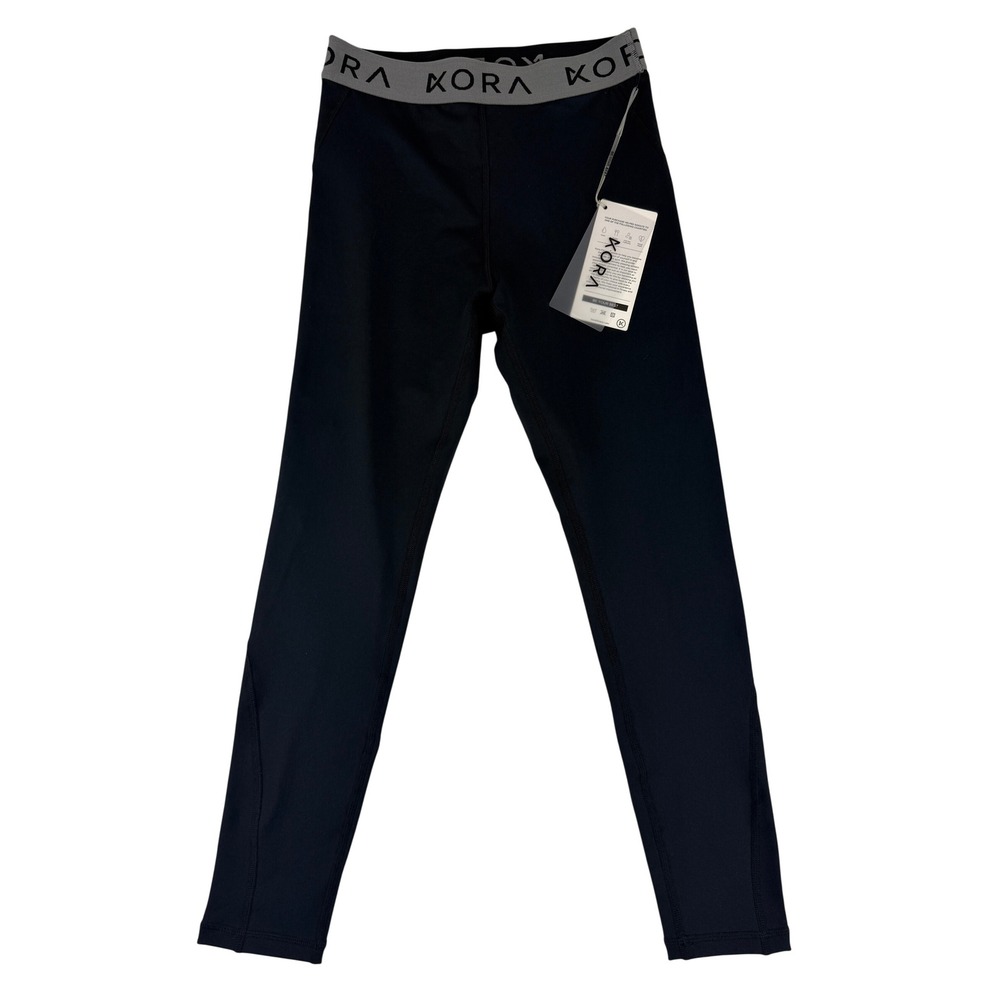 Kora Leggings Small Black Grey Logo Waistband Activewear Performance‎ Tights NWT